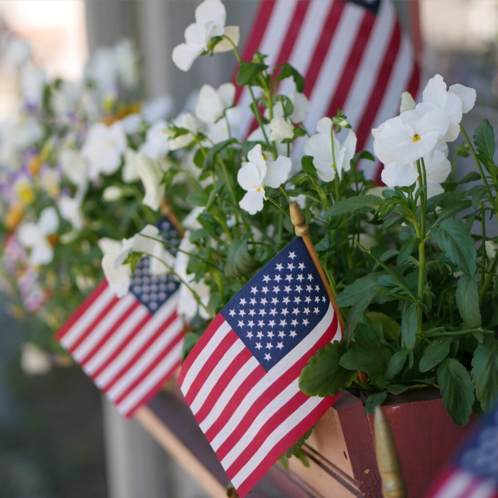 American flag in planter, celebrating 4th of July